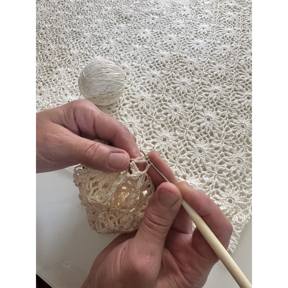 Handmade Top Women's 100% Cotton White Crochet Granny Square Cover Up Size M-L - Picture 10 of 13